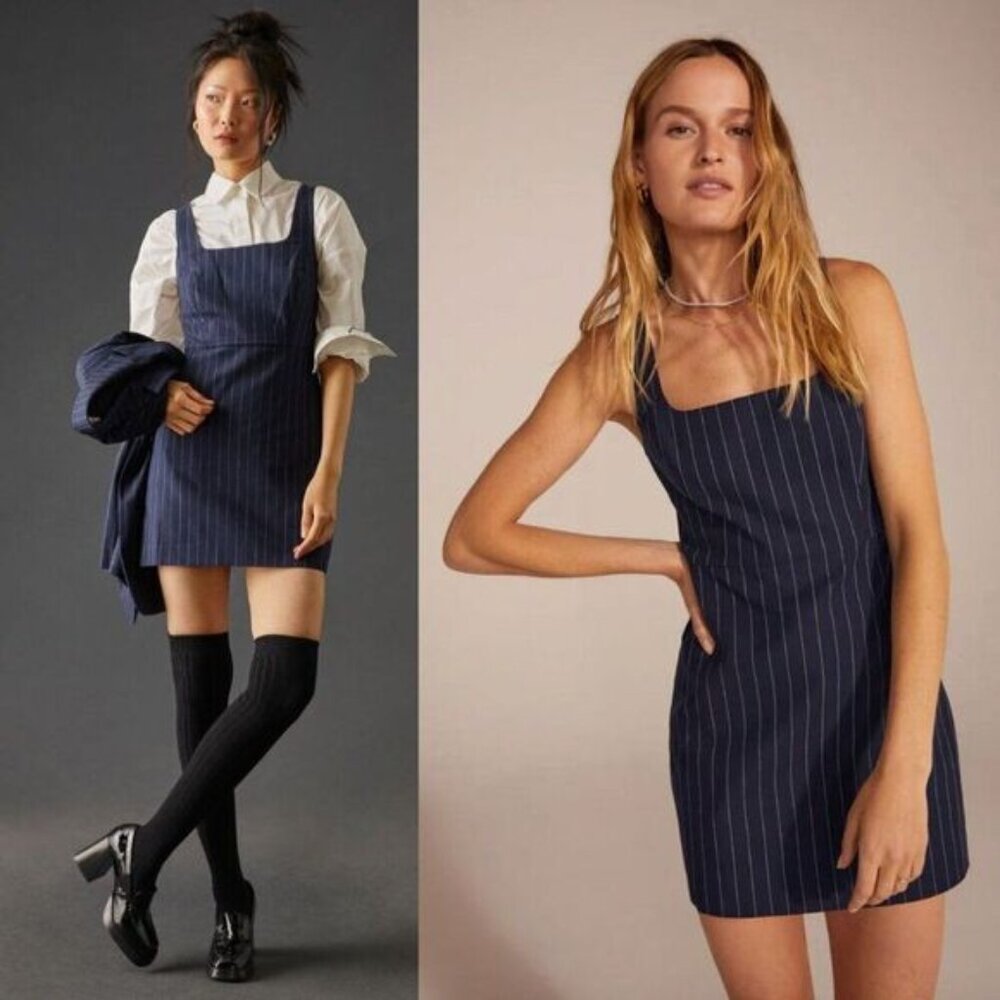 The Break Up Dress Favorite Daughter Navy Pinstripe